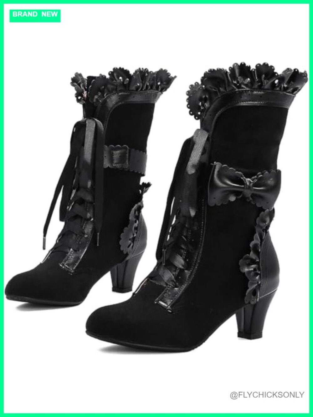 Women's Sweet Bow Mid-Calf Lace Up Boots Imitation Suede Leather